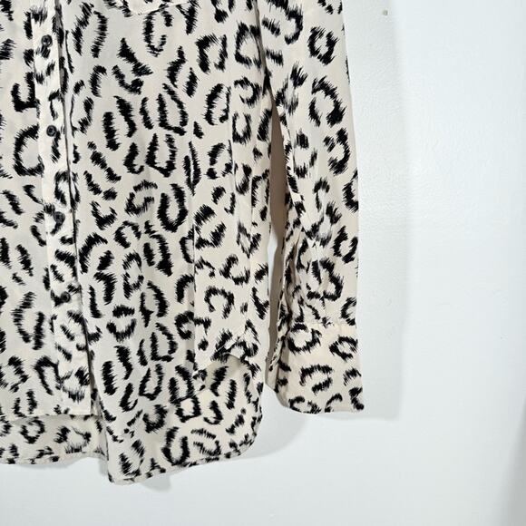 A.L.C. Emerson 100% Silk Ivory Black Leopard Print Button Down Blouse Size 0 - Picture 6 of 11